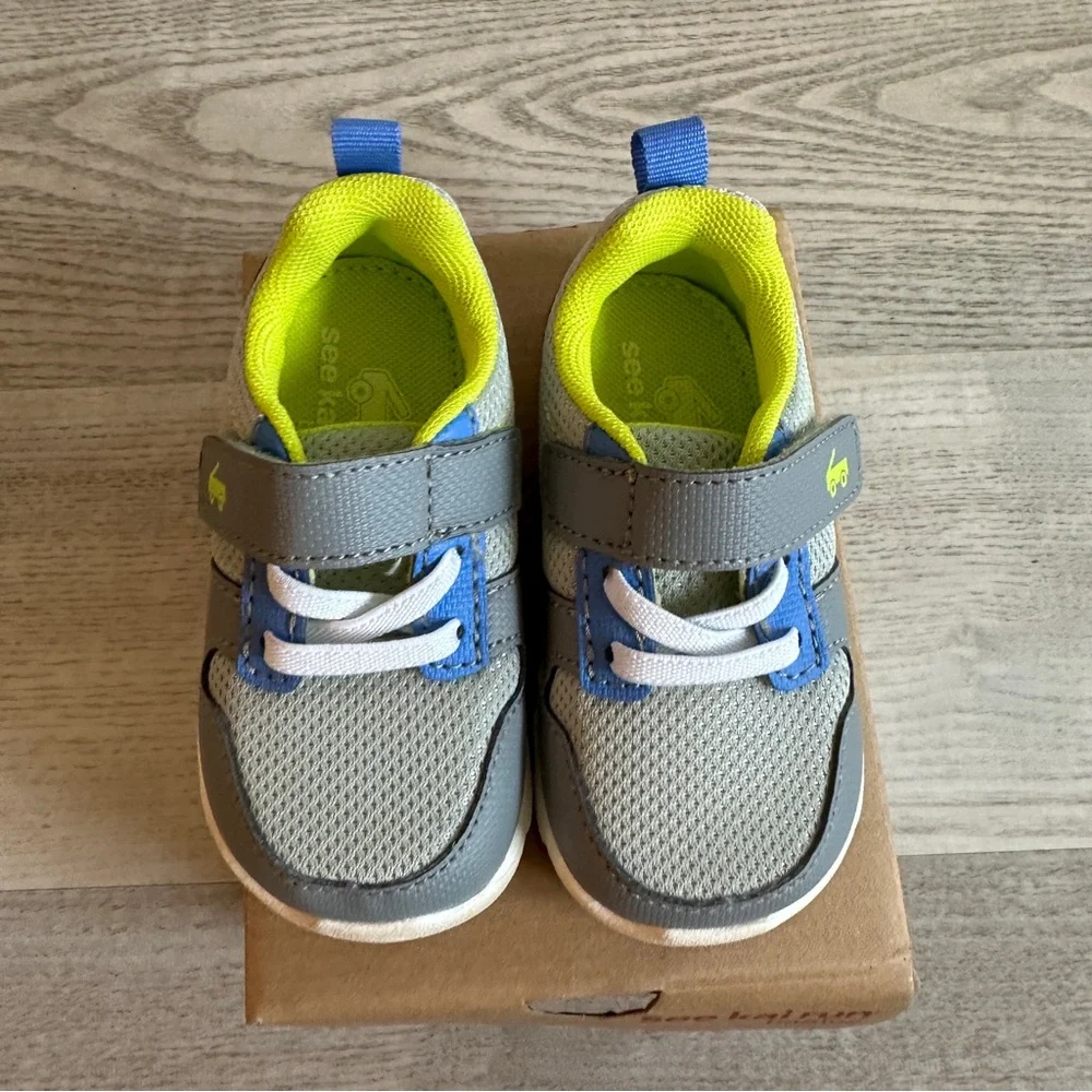See Kai Run Gray Sneakers with Blue and Neon Accents Toddler 6 - Picture 2 of 6